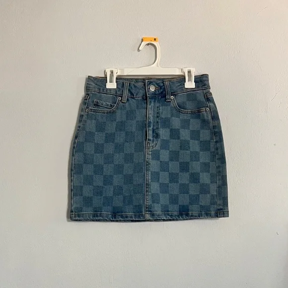 Checkered denim mini skirt- NWOT - Picture 1 of 5